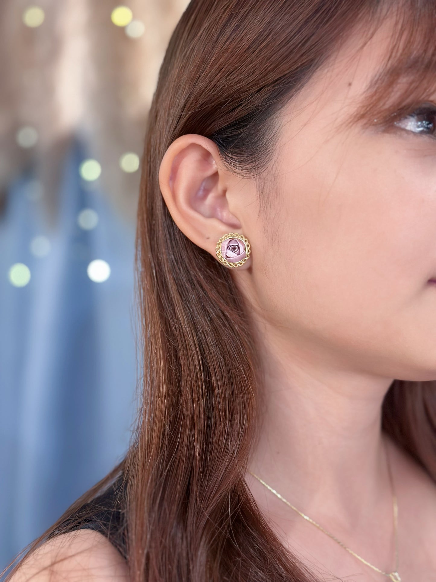 Champagne Gold : MIsty Purple Little Rose -Twilight Earrings