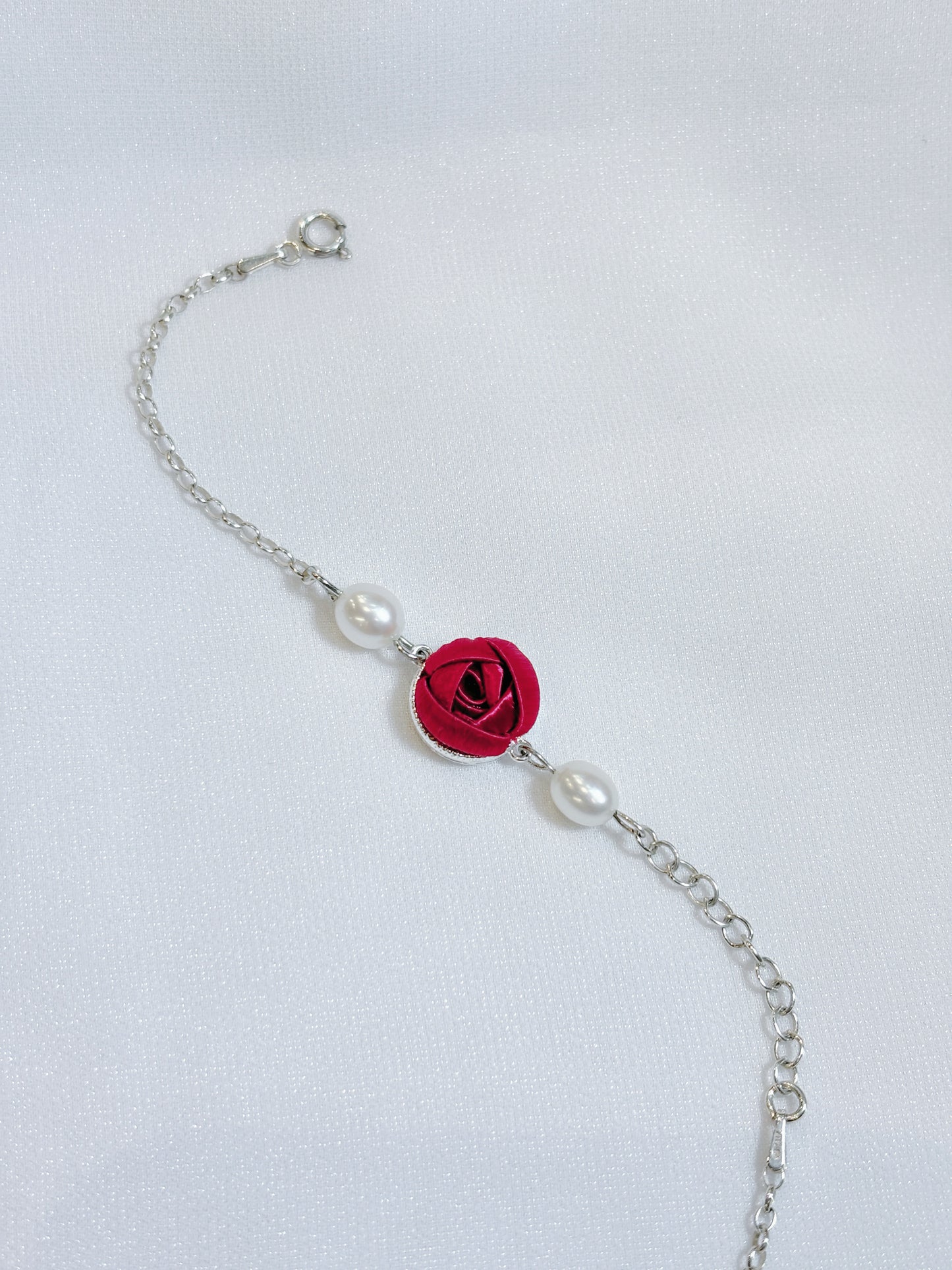 ナチュラルパールシリーズ:ダブルパールスモールローズブレスレット