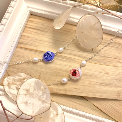 天然珍珠系列︰雙珍珠小玫瑰手鍊