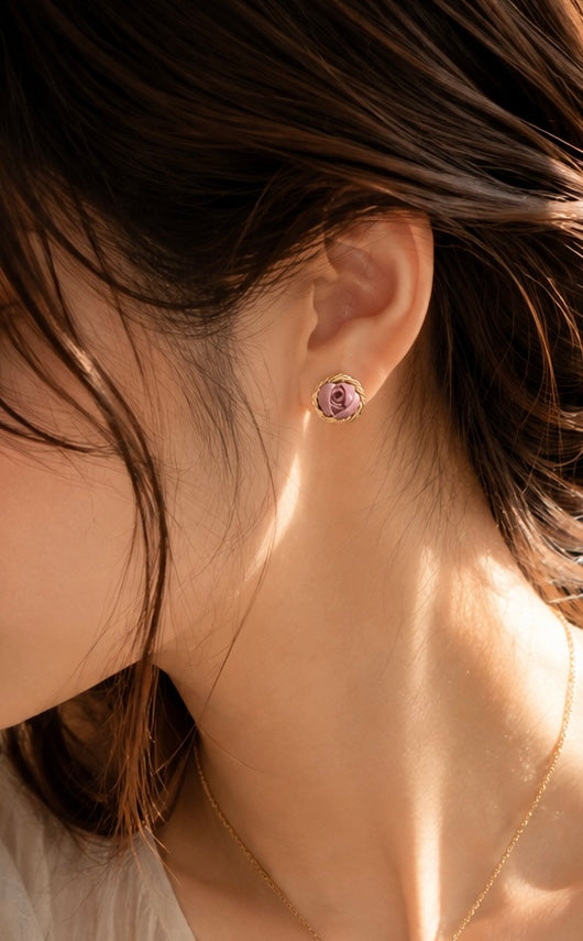 Champagne Gold : Misty Purple MIni Rose -Warm Light Earrings