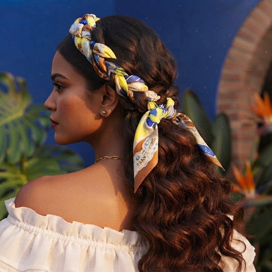 ホリデースタイル ゴージャスシルクスカーフ - 着物柄（イエロー）