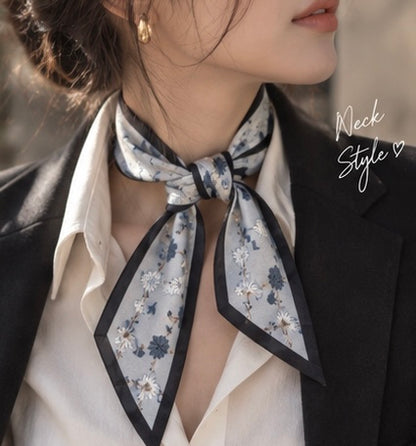 棉質小絲巾 黑邊雛菊花藤