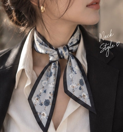 棉質小絲巾 黑邊雛菊花藤