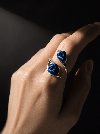 Starry Midnight : Midnight Blue Twin Mini Rose-White Gold Leaf Ring 