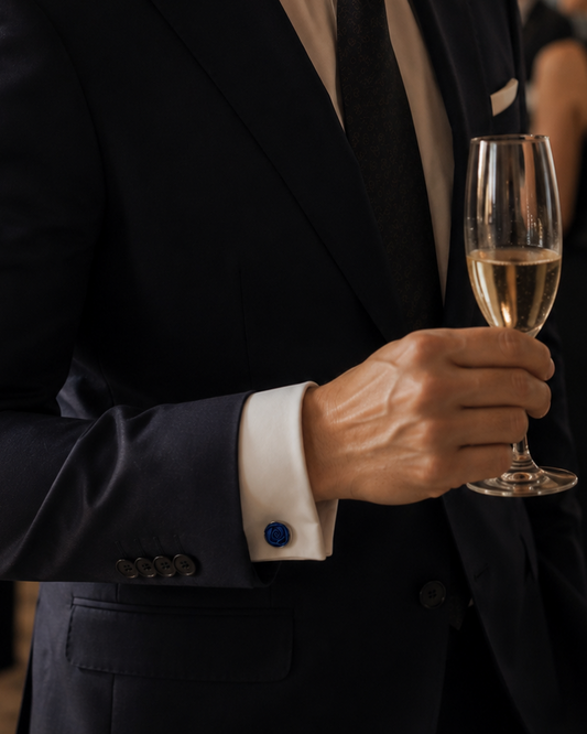 Hommes Series: Blue Pattern Large Rose Cufflinks (Platinum)