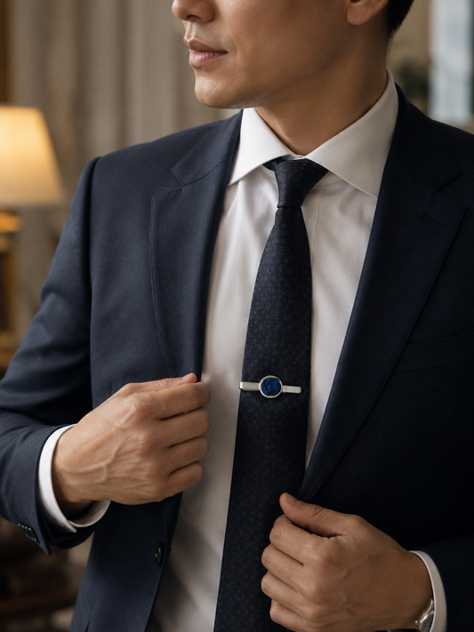 Hommes Series: Blue Pattern Large Rose Tie Clip (18K/Platinum)
