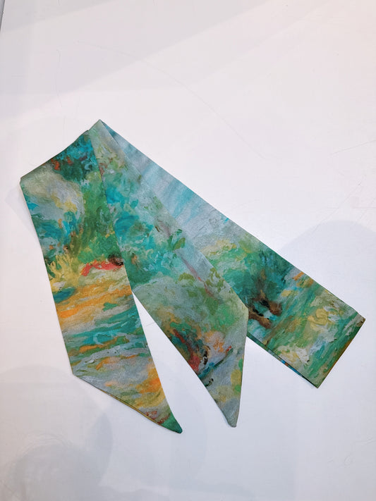 蠶絲瑰麗絲巾 湖畔綠蔭