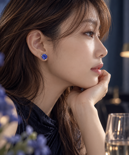 Classic Series: Single Mini Rose White Gold Earring - Cornflower Blue