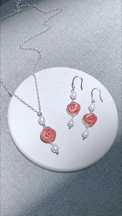 蘇菲雅系列︰雙珍珠耳環 乾燥玫瑰粉