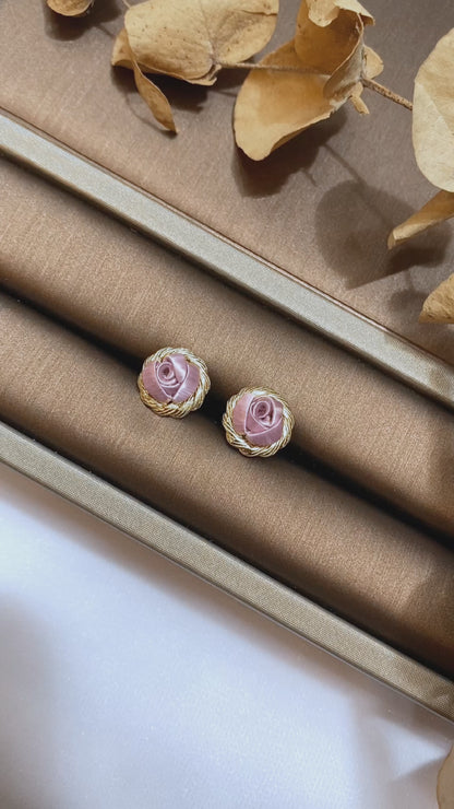 Champagne Gold : MIst Purple MIni Rose Earrings