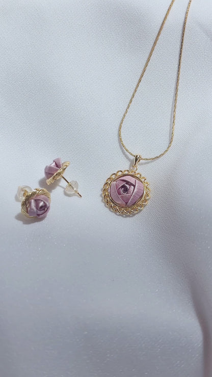 Champagne Gold : Misty Purple MIni Rose -Warm Light Earrings