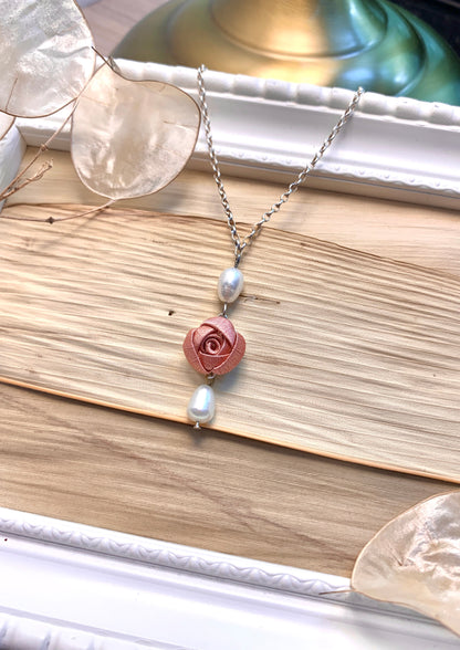 蘇菲雅系列︰雙珍珠項鍊 乾燥玫瑰粉